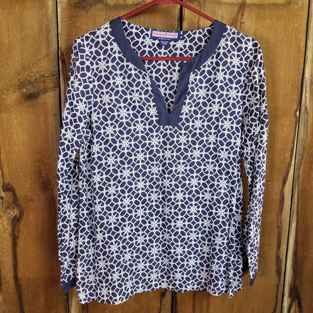 Vineyard Vines Compass Rose Nautical Print Blouse